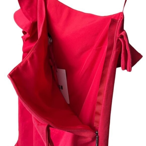 NWT MSGM MIlano One Shoulder Ruffle Dress in Red Women Size‎ 44 US 8 - Picture 6 of 12